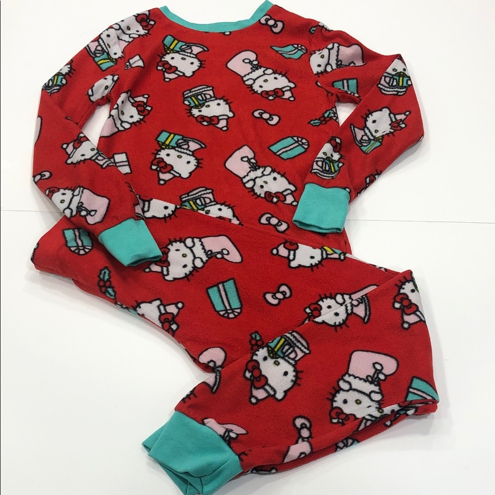 Hello Kitty Holiday Pyjama Set Girls Medium 7-8 Red Fleece Christmas PJs